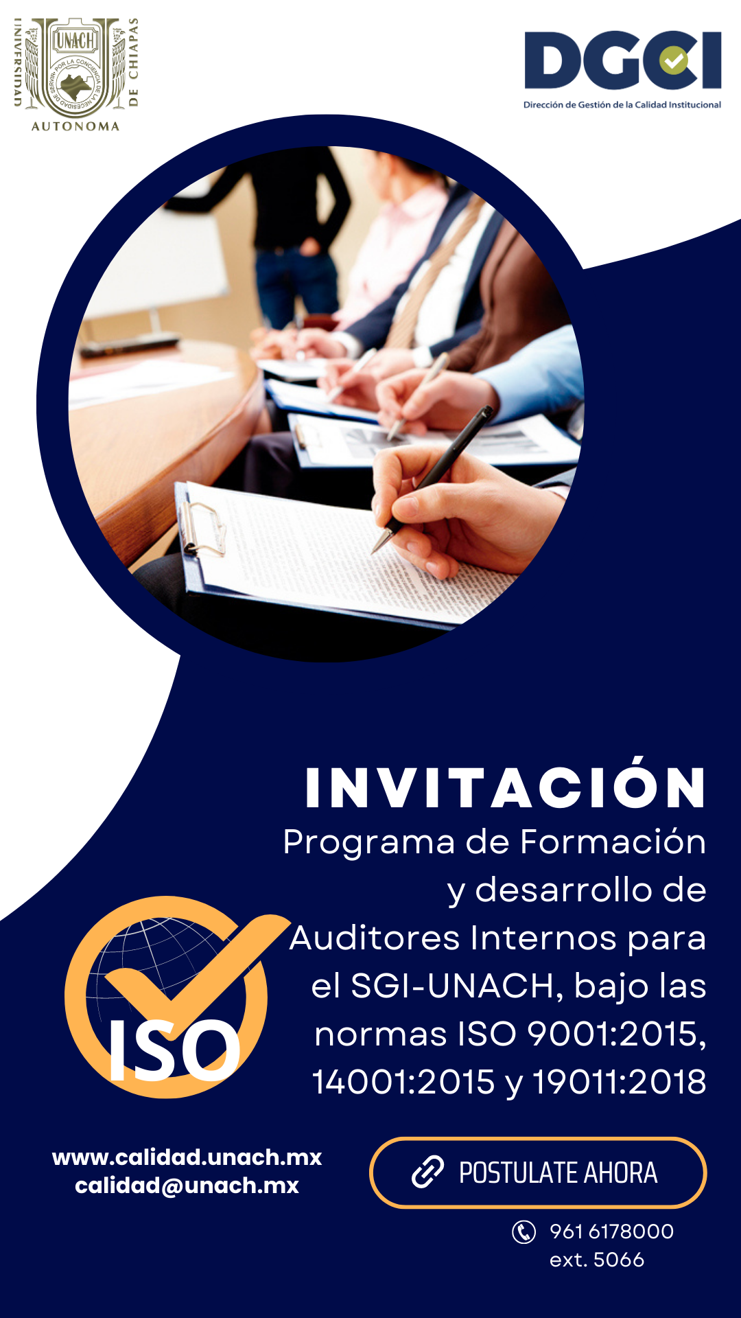 Invitación - Programa de Formación y desarrollo de Auditores Internos para el SGI-UNACH
